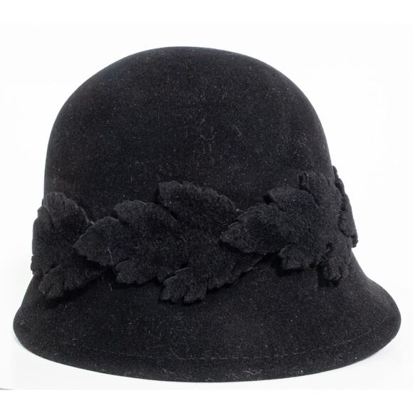 no71 Philip Treacy Black Woolfelt Grape Leaf Cloche Hat One Size Vintage - Picture 2 of 11